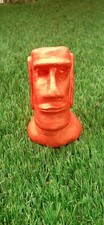 Clay Moai Head. Easter Island Head. Handmade. Orange.