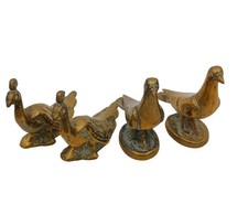 Set of 4 Brass Bird Figurines Peacocks and Pigeons