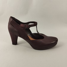 Clarks T Bar Shoes Womens 6.5 Burgundy Leather Mary Jane Court Heel Smart Work
