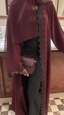 Handmade Luxury Burgundy Abaya