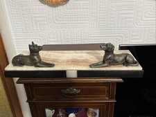Beautiful Art Deco Marble Clock Base With Cast Metal Dog Statues