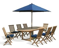Teak Outdoor Dining Set - Extending 1.8-2.4m Oval Table & 8 Folding Chairs