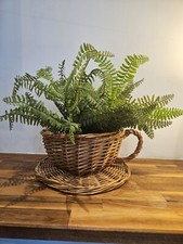Vintage Wicker- Planter RATTAN TEACUP & SAUCER - Fruit Bowl - Egg Basket Kitchen