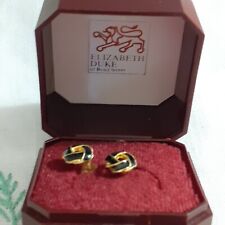 Elizabeth Duke Quality Stud Earrings Gold Tone & Black Enamel Knot Design Boxed