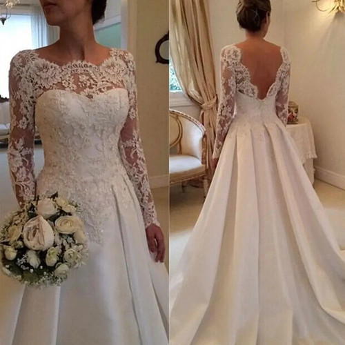 Neck back wedding dresses - v-neck,