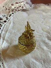 Vintage Miniature Gold coloured Pineapple Salt Cellar Saccharin Pot enamel lined