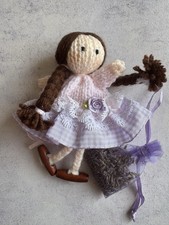 Hand Knitted Lavender Dolly with Sachet of Dried Lavender Free UK Postage New