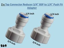 2x Tap Connector 3/4" BSP to 1/4" Quickfit/Pushfit Inlet tap Reducer Adapter