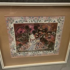 Josephine M Hogarth 1978 Mixed Media Collage Artwork Vintage Frame Folk Inspired