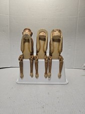  Three Wise Monkeys Wood Sculptures No Hear No See No Speak Hand Made 11"