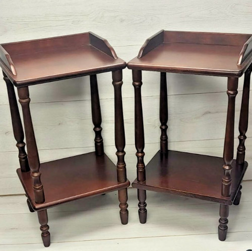 Pair vintage dark - wood, side