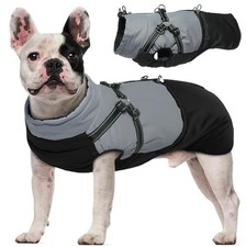 MHaustlie grey & black fleece lined Dog Winter Coat with attached harness Size L