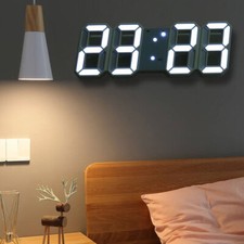 LED Night Wall Clock Alarm Watch Display Temperature Modern USB 3D Digital UK