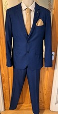 MARC DARCY DANNY MENS 3PC BLUE SUIT JACKET & WAISTCOAT 40R PANTS 32R + TIE SET