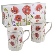 Set of 2 China Poppy Mugs by