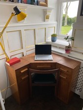 Vintage art deco/brutalist corner desk in the manner of Heals