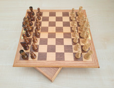 Wooden Chess Board Set Complete Foldable Rotating