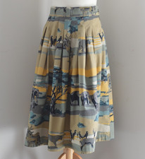 Issle Skirt Safari Novelty Print Midi Swing Skirt With Pockets Size 12 Vintage
