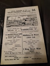 RARE VINTAGE WIGAN "A" V WARRINGTON "A" RUGBY LEAGUE PROGRAMME 22ND JANUARY 1949