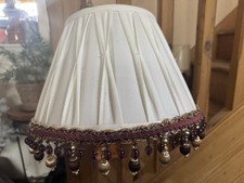 Vintage Lamp Shade - Cream Fabric with Braid and Beads Trim