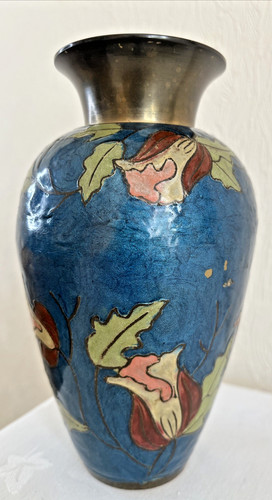 Blue cloisonne brass vase - cloisonne,