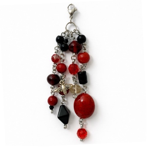 Red black bee bag charm - bee,