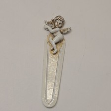 Tacoa lyre Lap Harp Book Mark Paper Clip Angel Cupid Gold Gilt Estate Cherubim