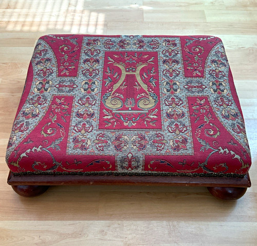 Vintage red tapestry footstool - vintage,