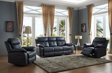 Black High Grade Leather 3 Seater + 2 Armchairs Reclining Recliner Suite CHICAGO