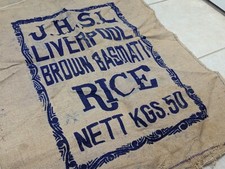 Vintage Lotus J.H.S.L Liverpool Brown Basmati Rice Hessian Graphic Design Prop