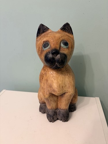 Vintage hand carved - wooden, cat