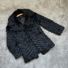 Vintage 1970s Real Rabbit Fur Coat Jacket 36 Black 