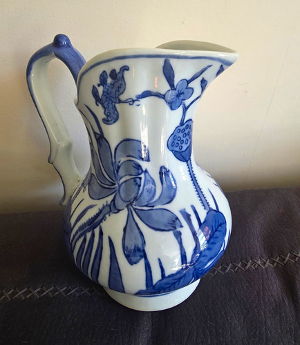Blue white floral - white, ceramic