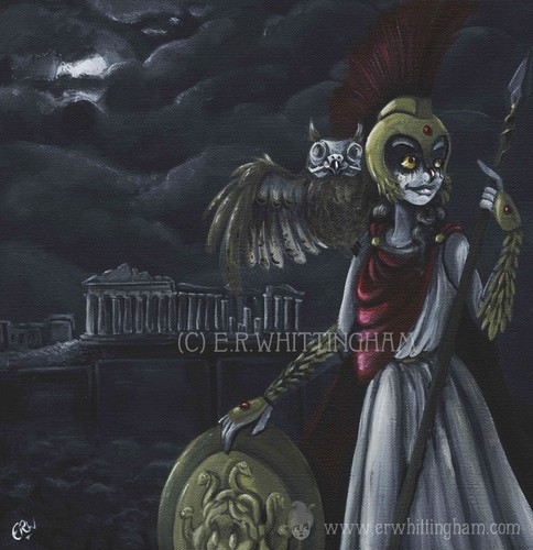 Athena owl painting giclee art - athena,