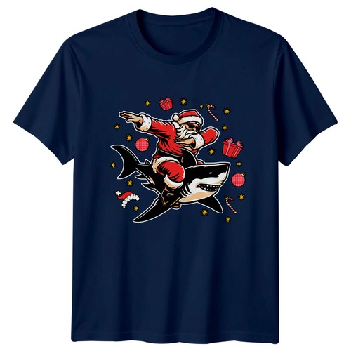 Dabbing santa riding shark - santa,