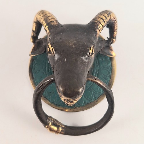 Brass door knocker rams head - brass,