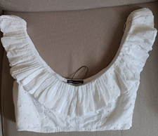 ZARA - WHITE COTTON BRODERIE BARDOT CROP TOP - SZ L - 12 - BN.