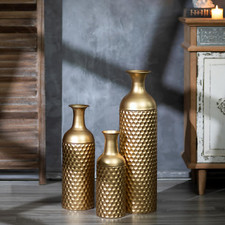 Set of 3 Tall Gold Honeycomb