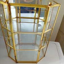 Mirrored Octagonal 2 shelf glass and brass curio display cabinet