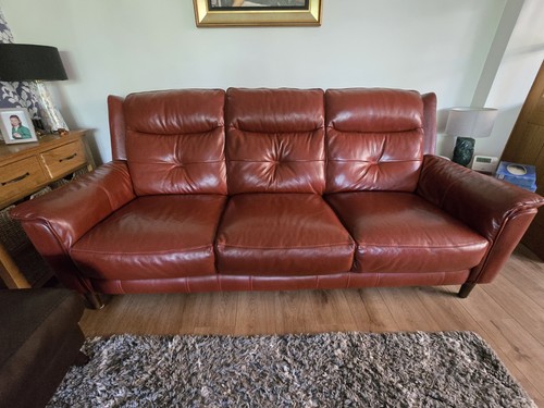 Rustic red leather seater - leather, 3-seater