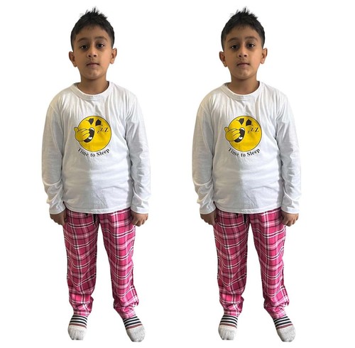 2pk boys check pyjama - check, pink
