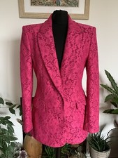 Zara Pink Lace Floral Brocade Jacket Fitted Blazer Fuchsia - Medium