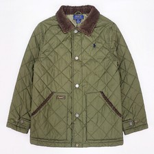 RALPH LAUREN POLO HAGAN Kids Boy Diamond Quilted Jacket Barn Coat Olive M 10-12Y