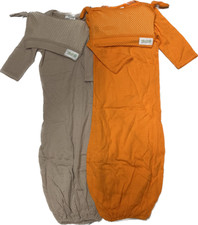 Woombie Organic Cotton Ultra gown Lg 20+lbs w/knotted hat Orange & Tan - 2 pk