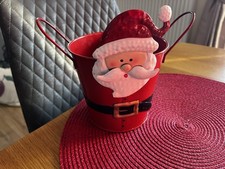 Tin Pail Planter 15cm Metal Christmas New Year Red Plant Pot Gold Decor 