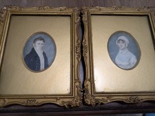 PAIR of Regency Miniature Portraits - Mrs Taylor and a Gentleman Gilt Frames