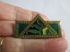 Vintage Art Deco Green Black Yellow Enamel Geometric Brooch Pin