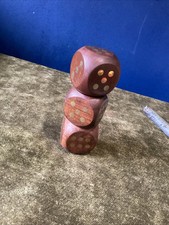 3 Large Wood And Brass Dice 4 Cm Square