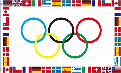Large olympic flag 5ftx3ft - olympic, 5ftx3ft,oly