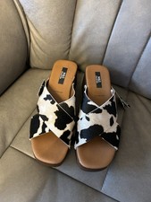 M&S Black & White Leather  Chunky Heel Sandals Size 6.5 Brand New With Tags